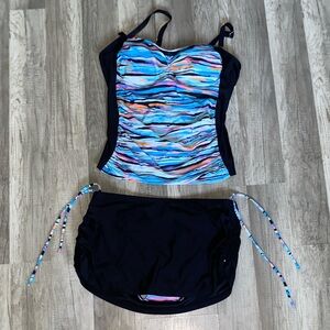 Women's Blue and Black Two Piece Swimsuit